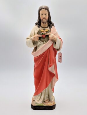 Large Vintage Painted Plaster Sacred Heart of Jesus Religious Statue